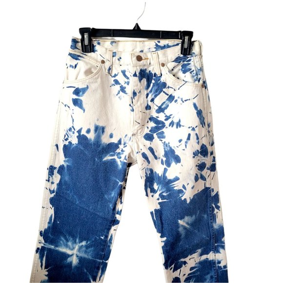 Wrangler 7x32 Straight Leg Hand Bleached Upcycled Jeans 100% Cotton - Picture 2 of 6